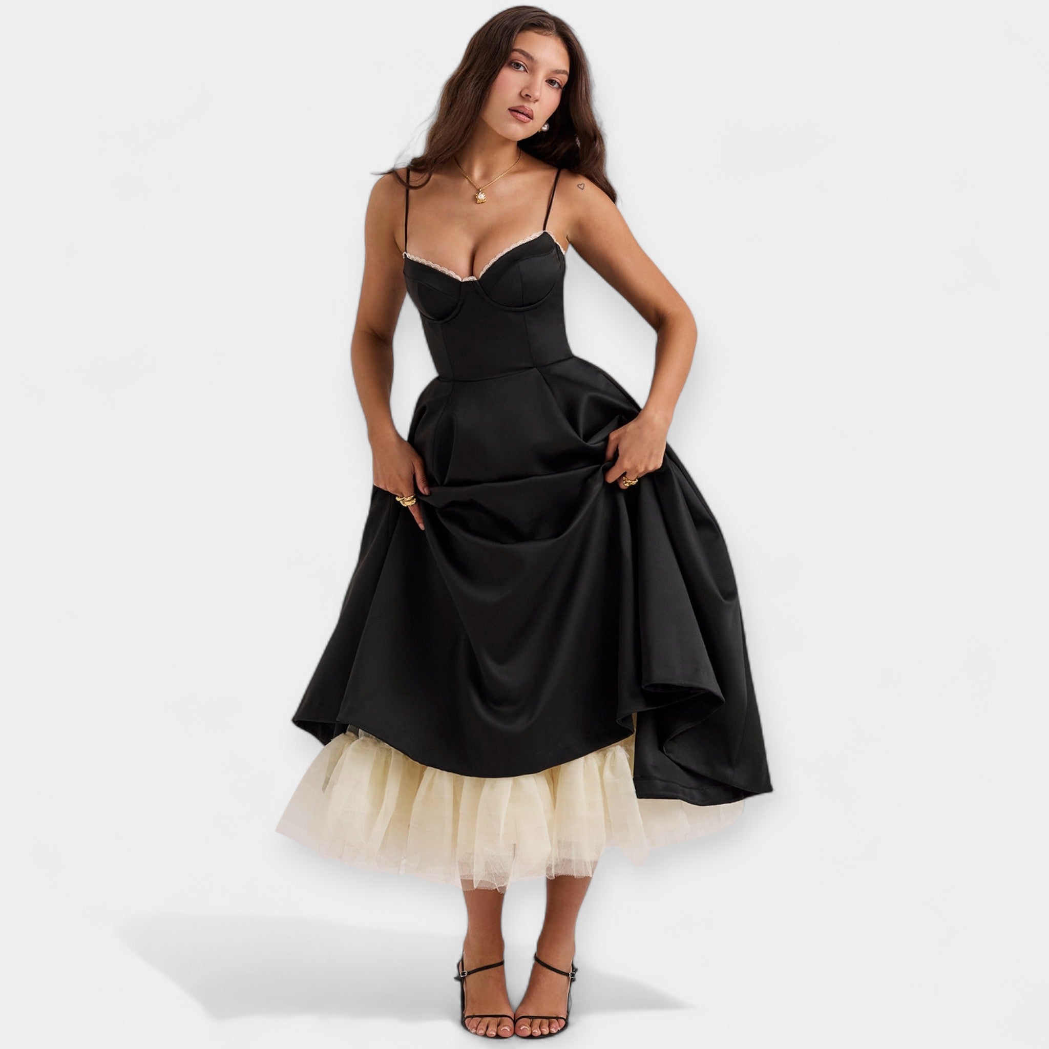 Midi Dress with Sheer Tulle