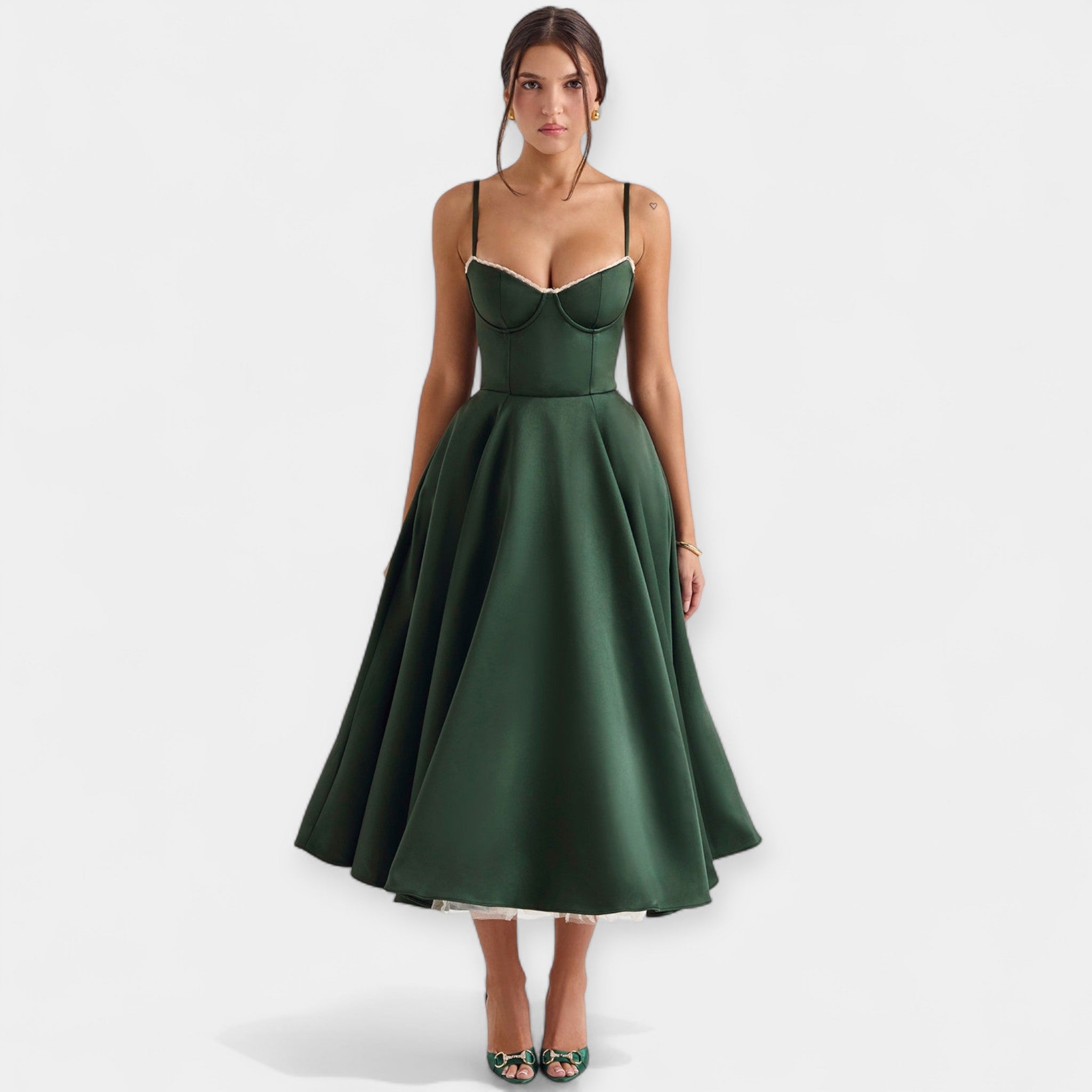 Midi Dress with Sheer Tulle