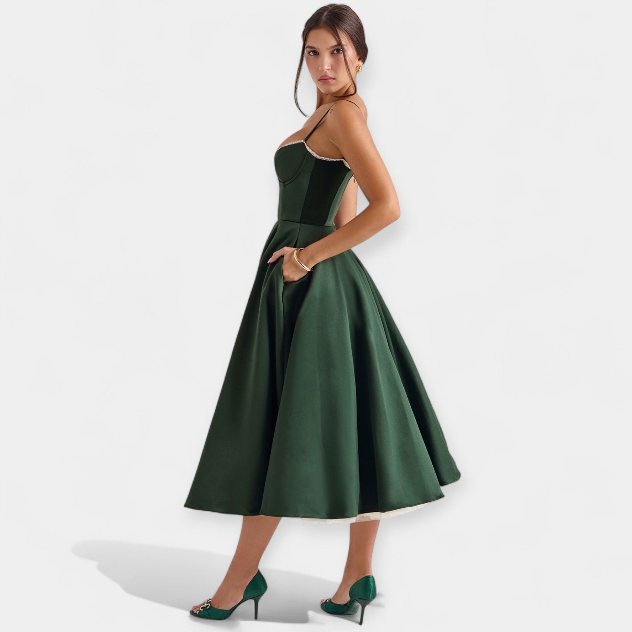 Midi Dress with Sheer Tulle