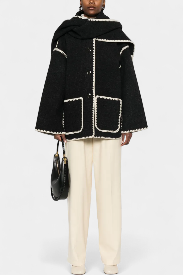 Pauline™ | Loose-Fitting Coat with Integrated Fringe Scarf