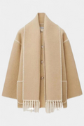 Pauline™ | Loose-Fitting Coat with Integrated Fringe Scarf