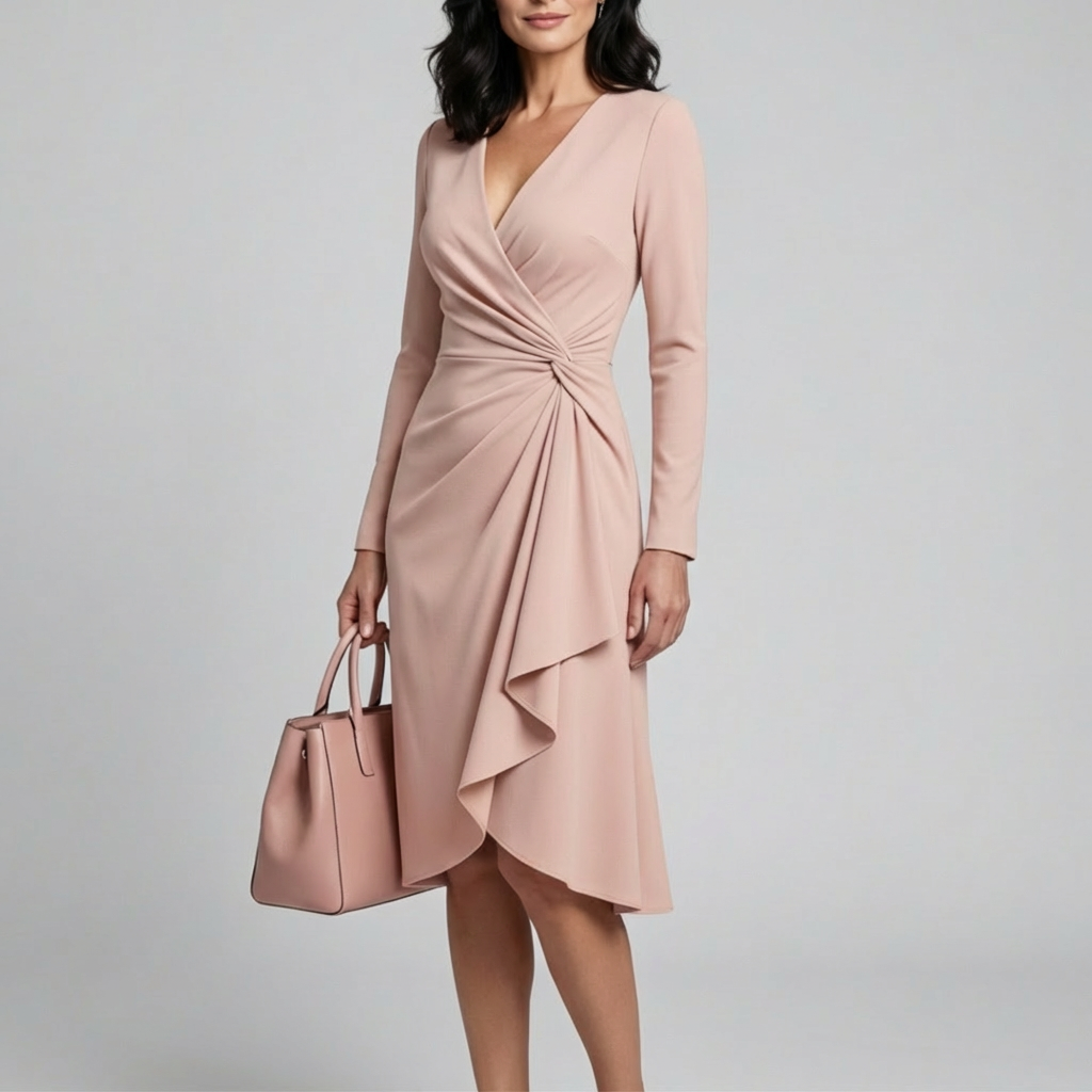 Elena - Rochie Midi Elegantă Tip Petrecută cu Detalii Drapate