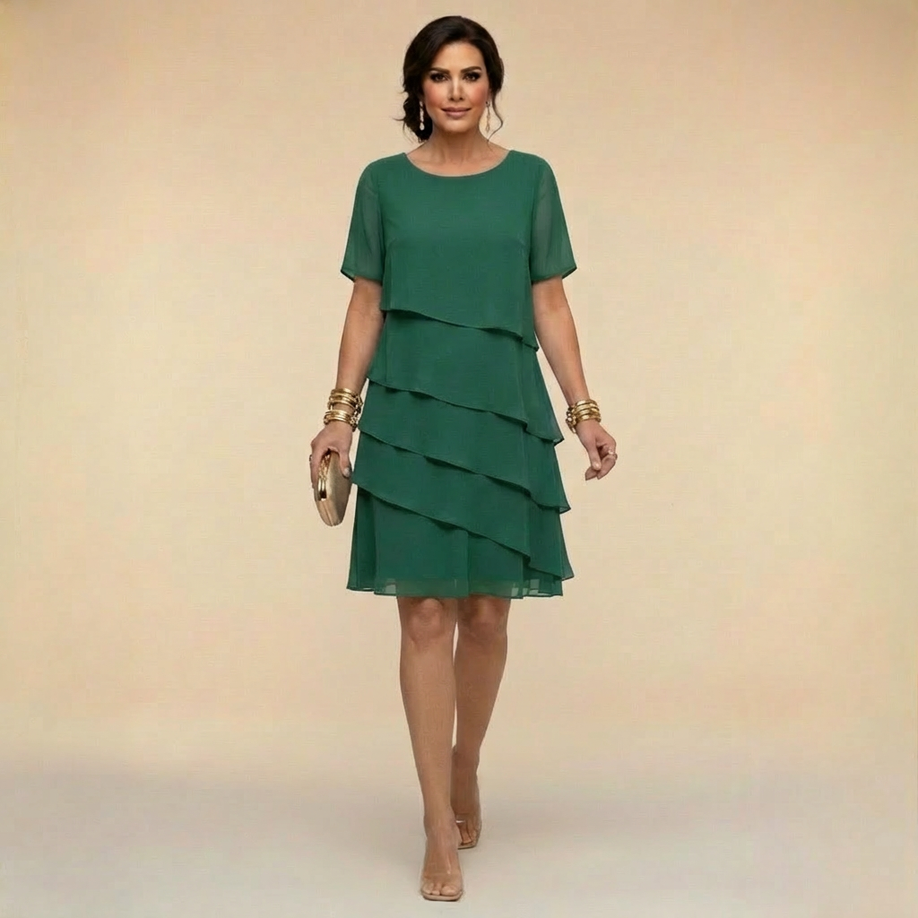 Elena - Rochie midi din sifon stratificat