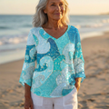 Luna - V-Neck Asymmetric  Blouse | Ocean Swirl