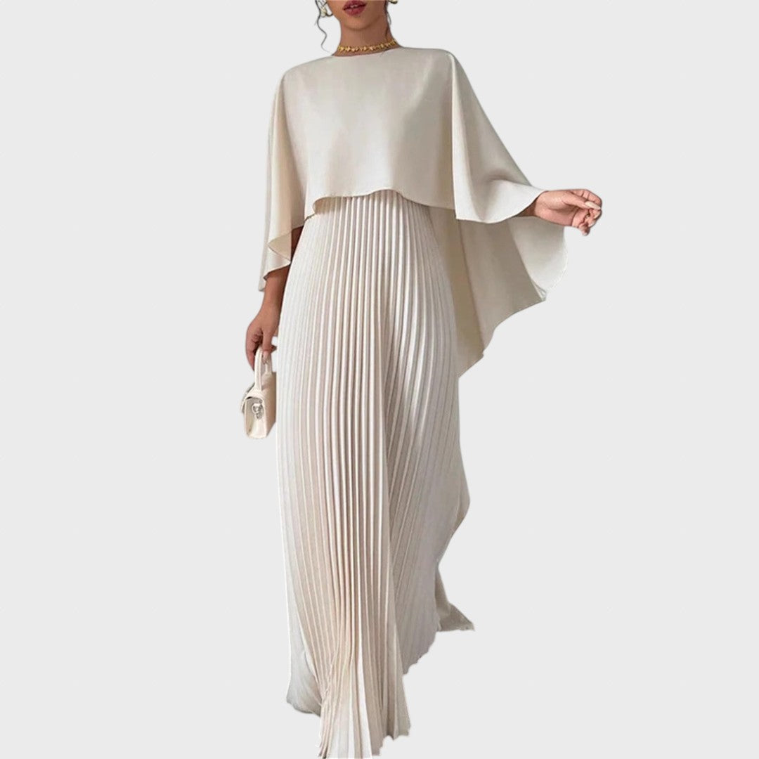 Aina | Elegant Long Dress with Cape and Pleated Skirt