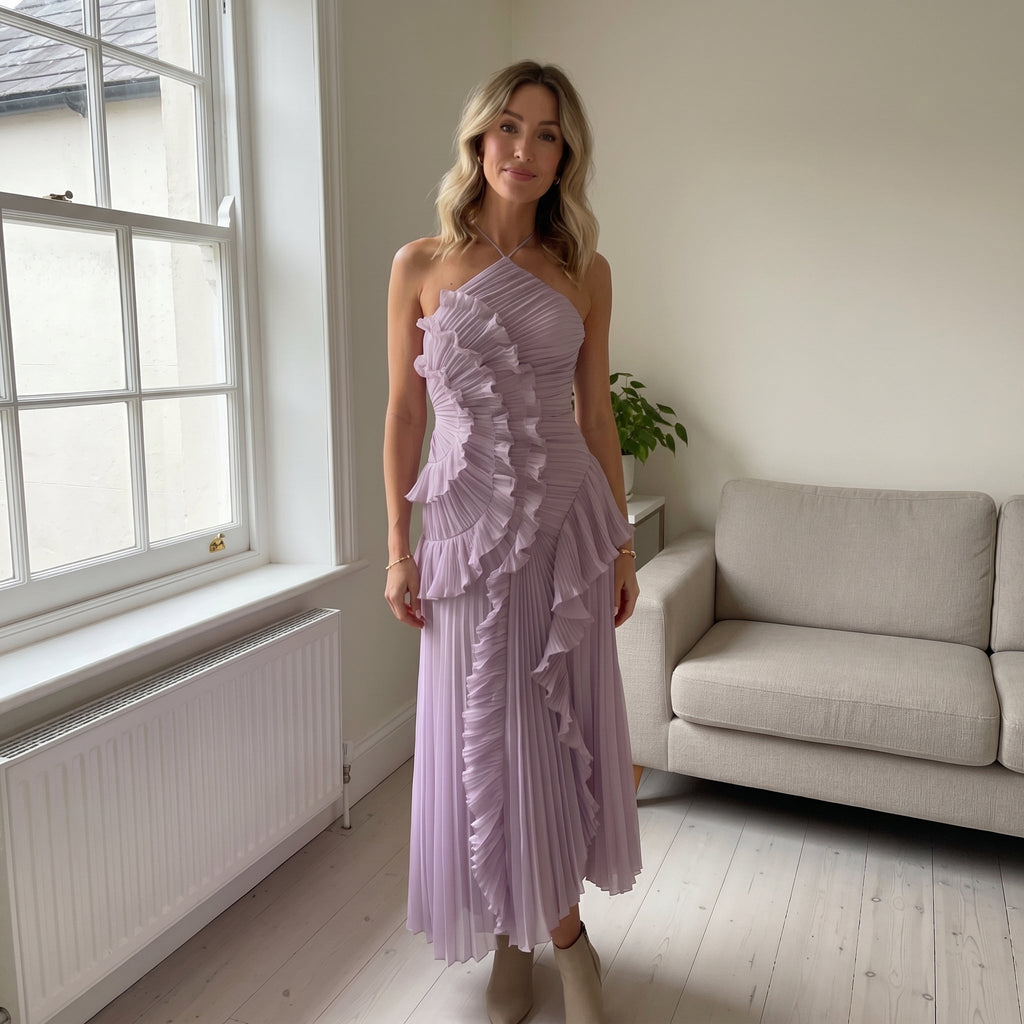 Leonor | Elegant Pleated Dress with Ruffles