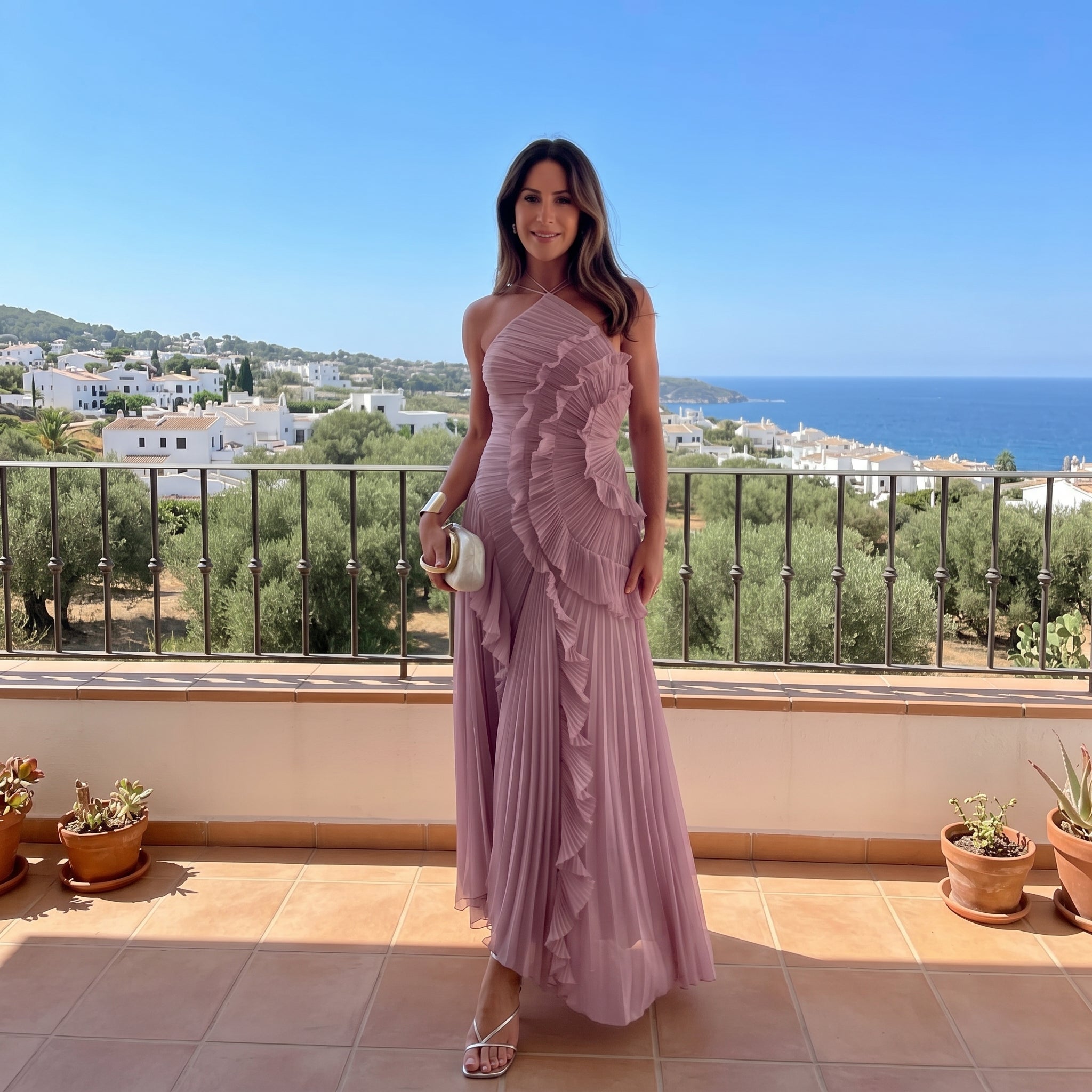 Leonor | Elegant Pleated Dress with Ruffles
