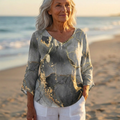 Luna - V-Neck Asymmetric Blouse | Dark Gold Marble
