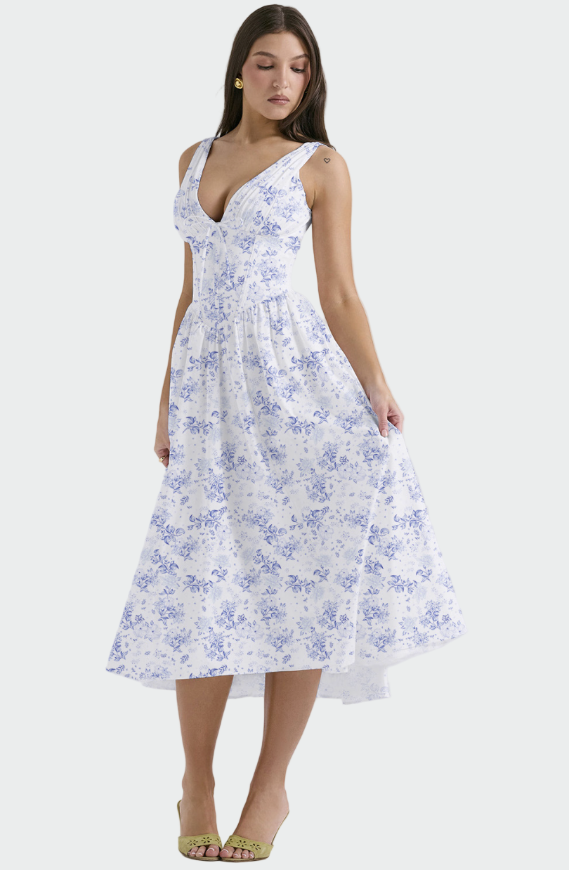 Rochie Midi cu Flori Romantice