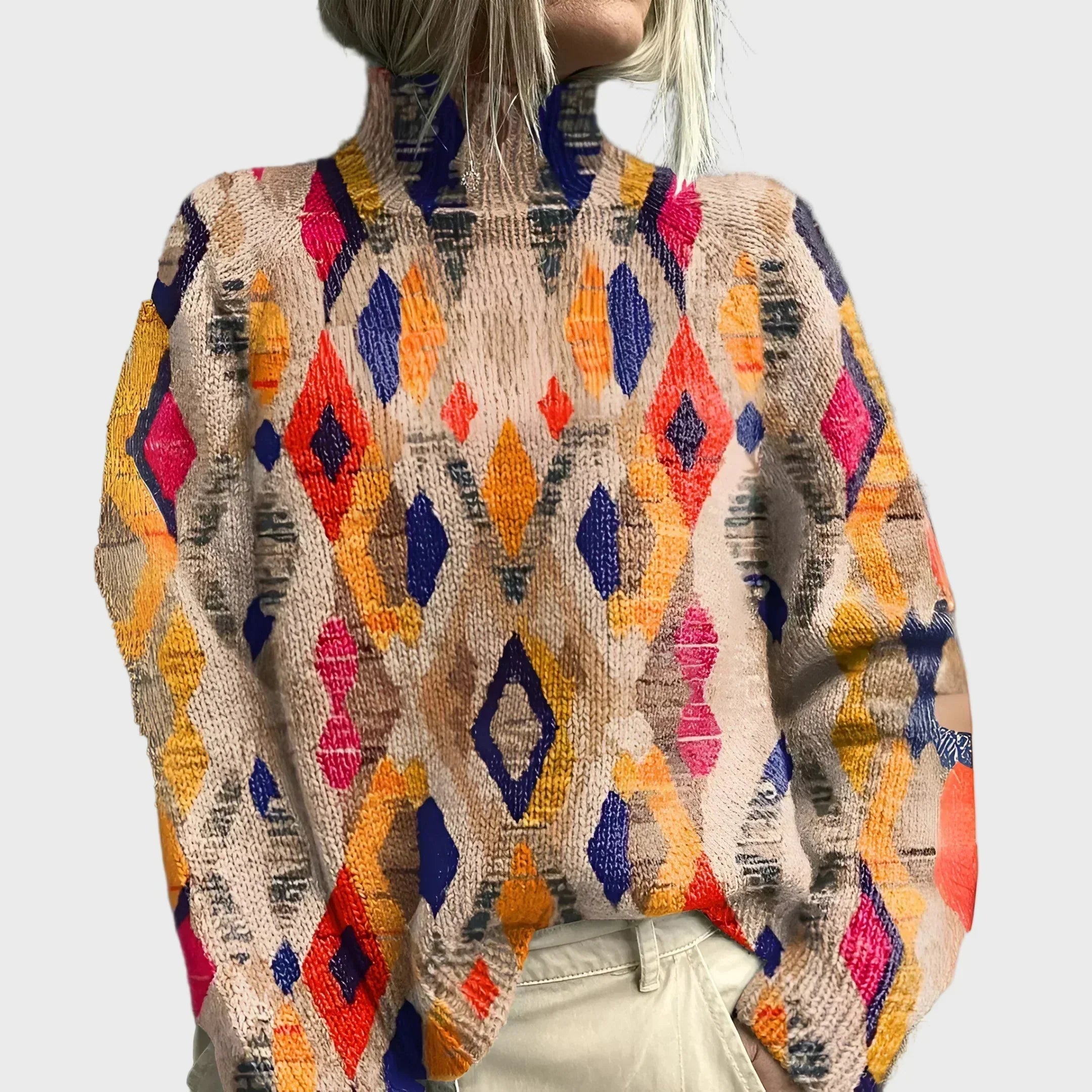 Knitted turtleneck with geometric pattern