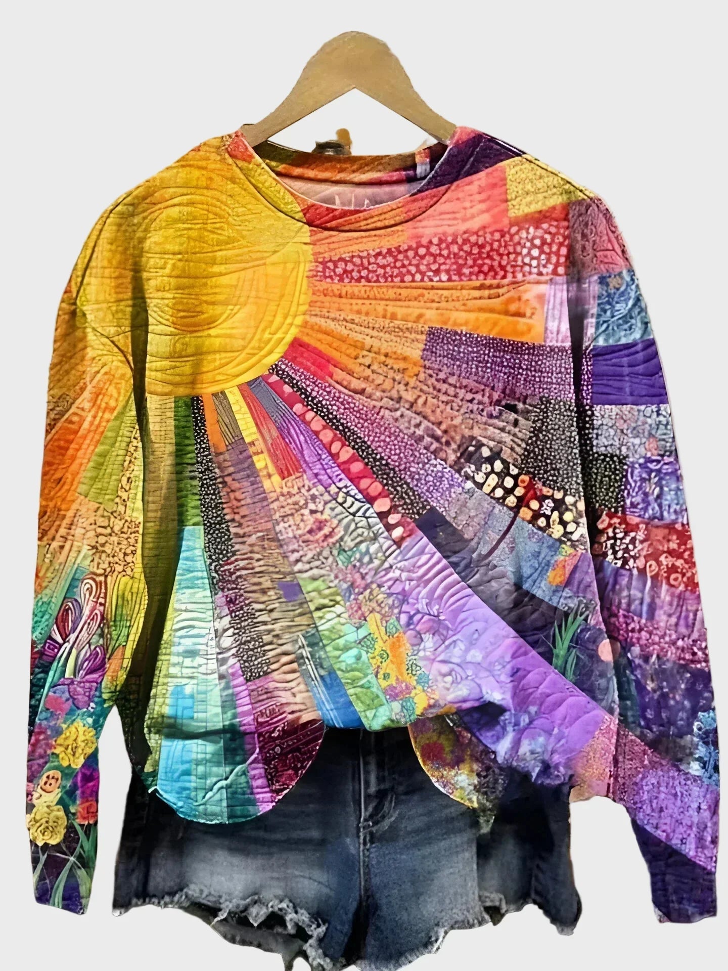 Woven Blouse with Sunbeam Pattern