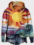 Retro Hoodie with Sunbeam Pattern
