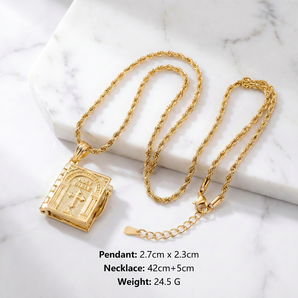 "Holy Bible" Pendant Necklace in Stainless Steel