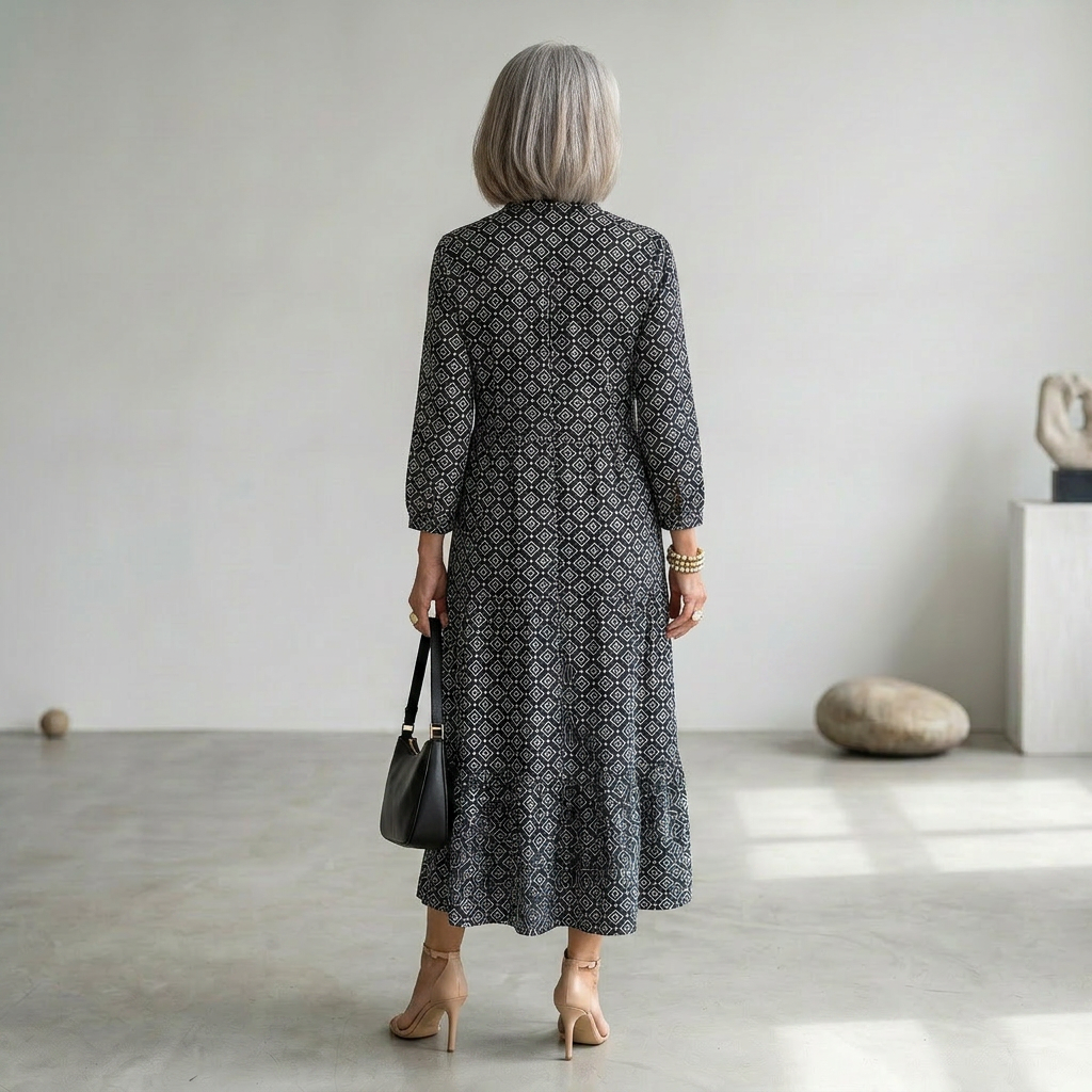 Clara | Printed Maxi Dress with V-Neckline and Long Sleeves