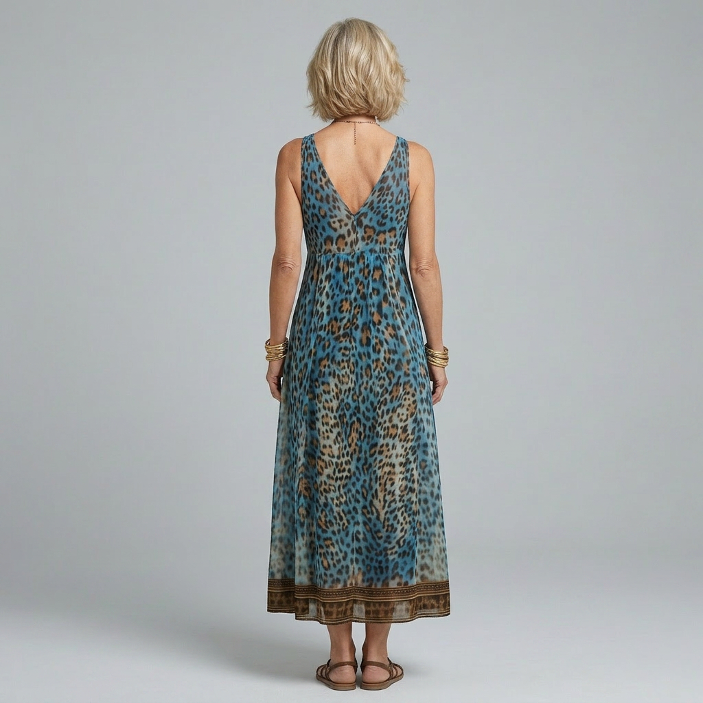 Sophie | Bohemian Animal Print Maxi Dress with Border Hem