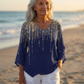 Luna - V-Neck Asymmetric Blouse | Gold Rain Navy
