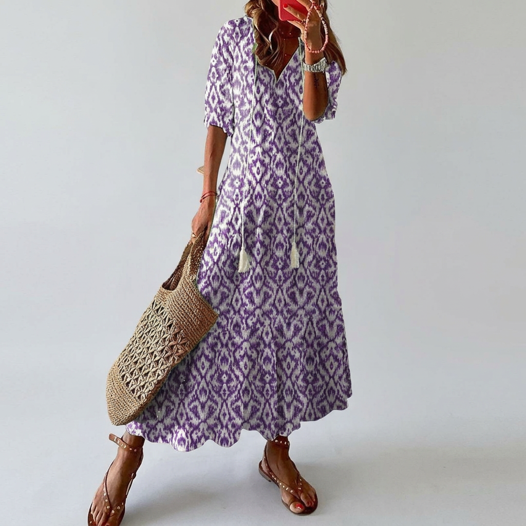 Bianca |Boho vintage v-neck summer dress