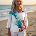 Luna - V-Neck Asymmetric Blouse | Teal Purple Marble