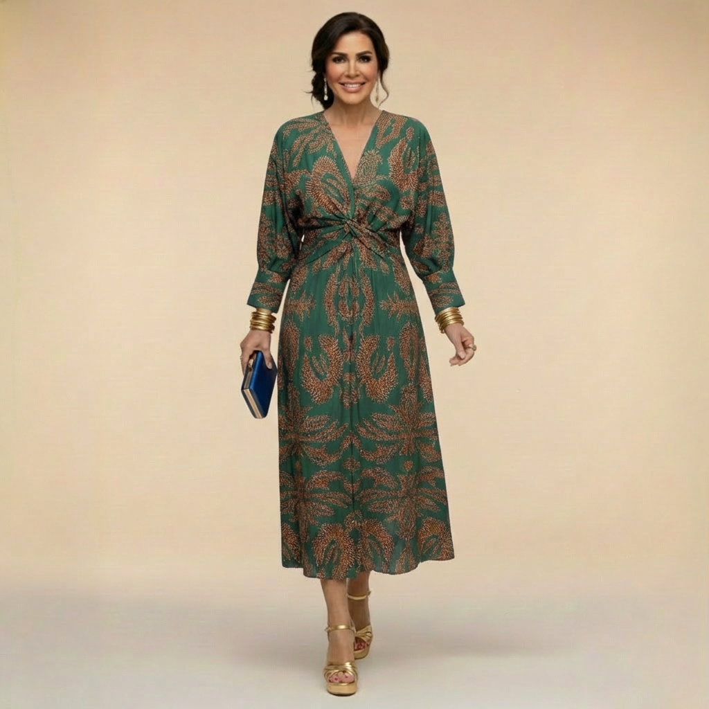 Natalia - Rochie midi elegantă, cu imprimeu atemporal