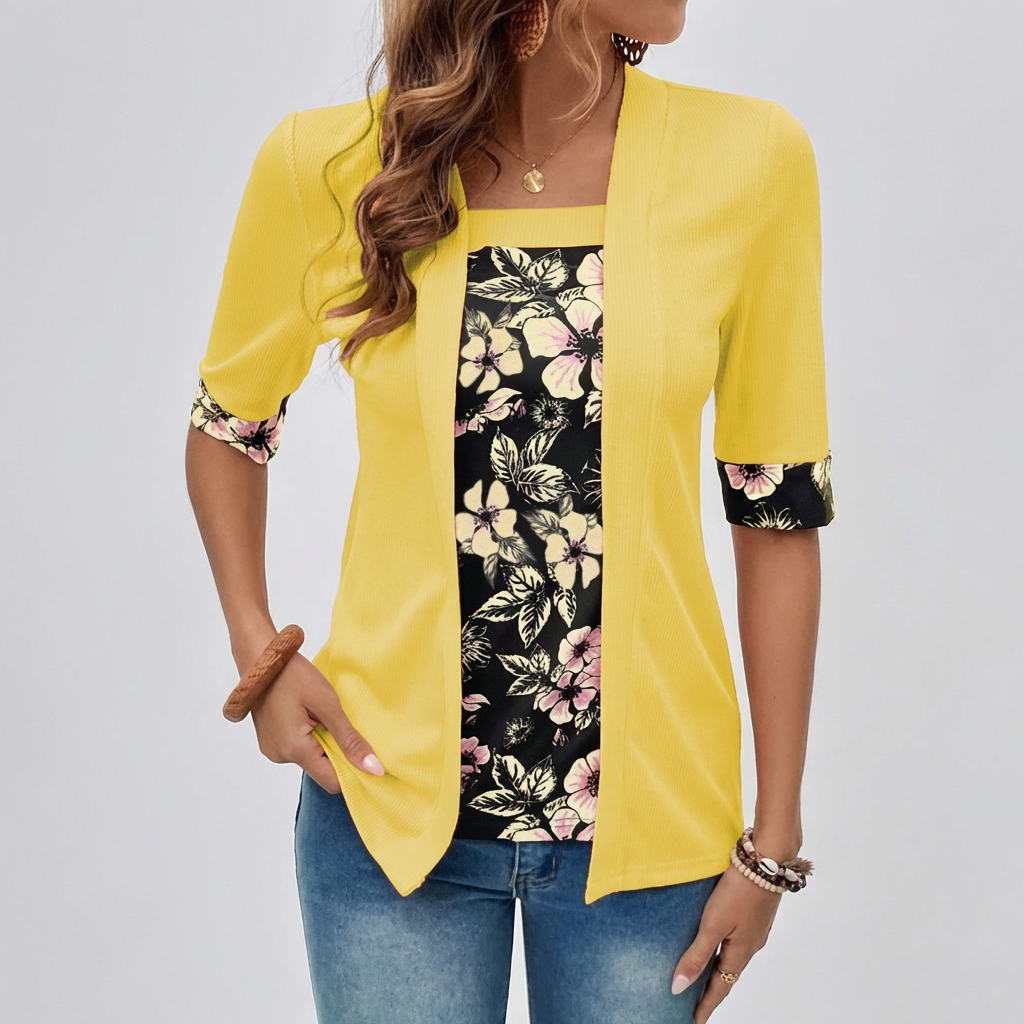 Cardigan floral stratificat – Top tip blazer elegant 2 în 1