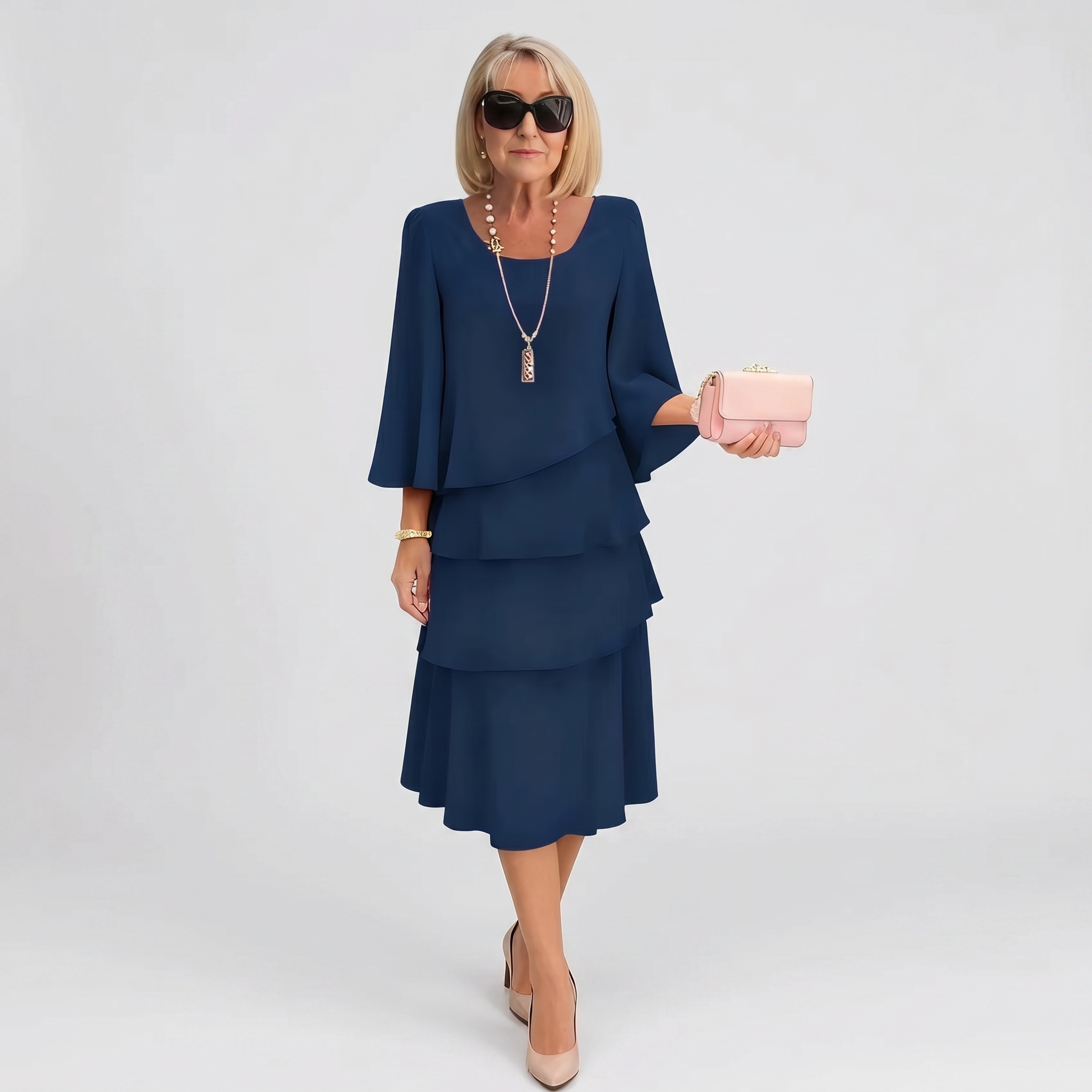 Harper | Tiered Layered Midi Dress with Flared Sleeves
