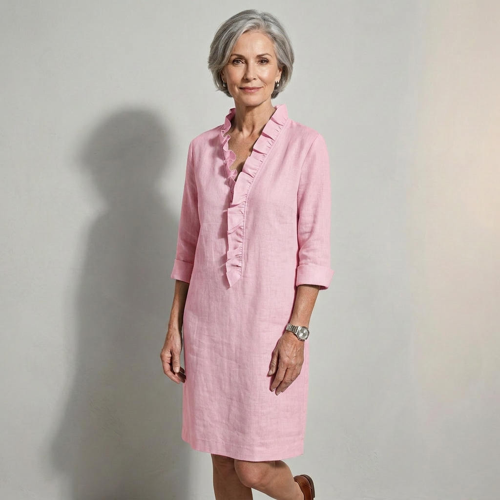 Erica | Linen Ruffle Collar Shirt Dress