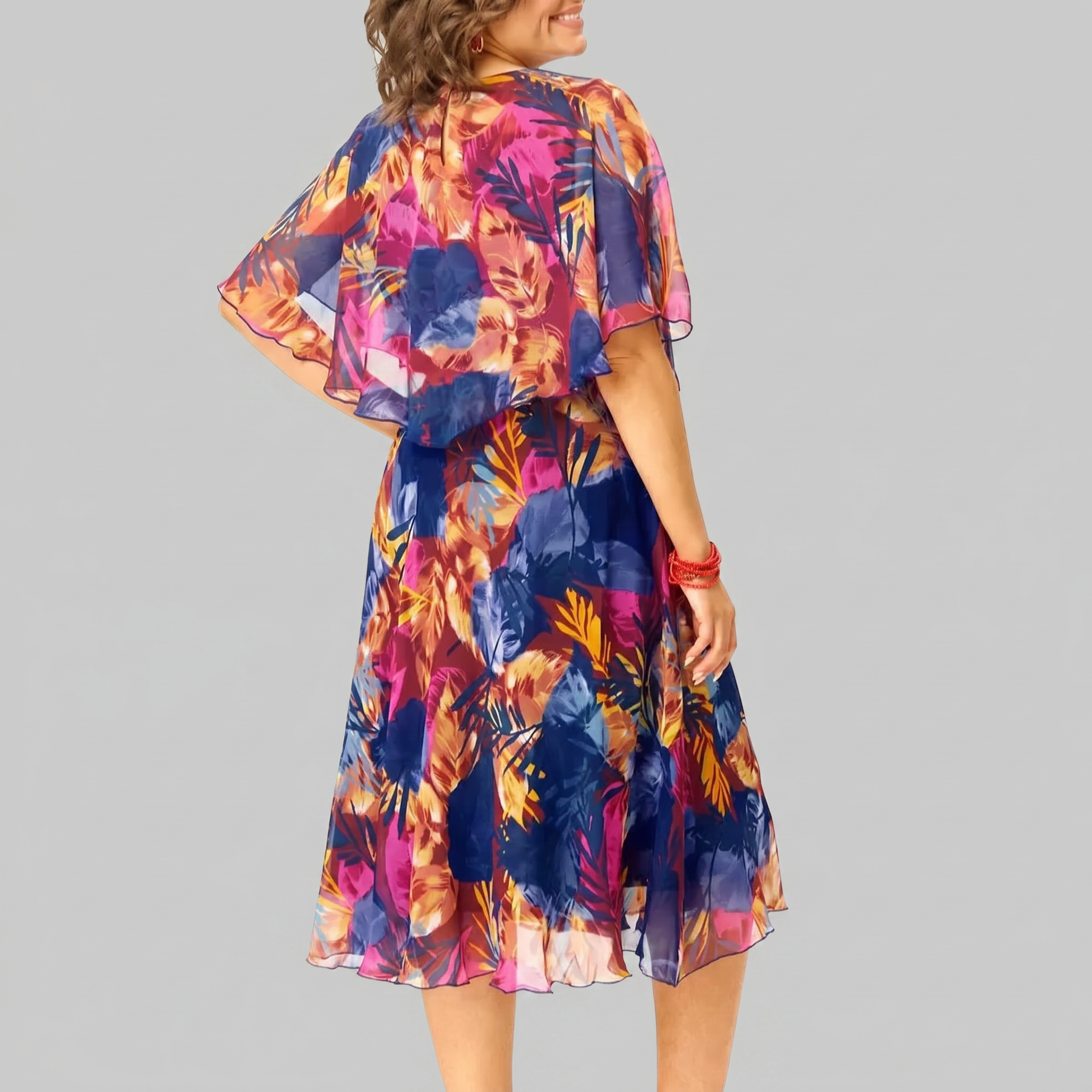 Maria | Floral Cape Overlay Midi Dress