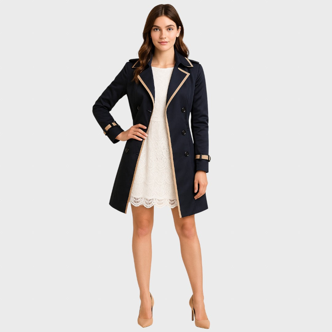 Luxury | Women's Double-Breasted Trench Coat with Contrasting Details