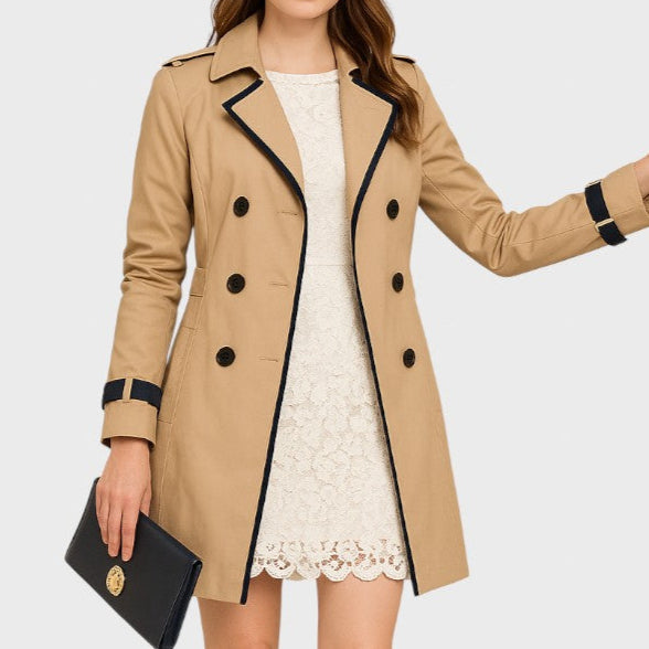 Luxury | Women's Double-Breasted Trench Coat with Contrasting Details