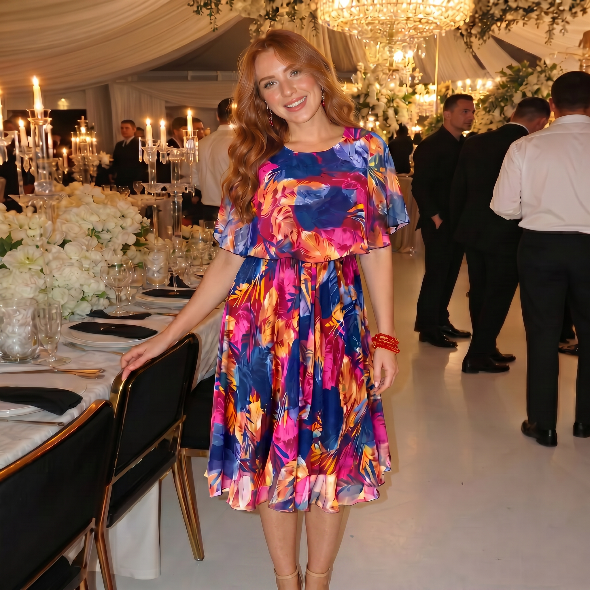 Maria | Floral Cape Overlay Midi Dress