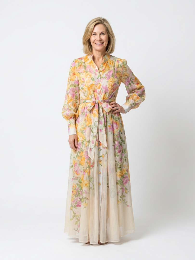 Cressida | Sheer Maxi Dress with Long Sleeves and Floral Print