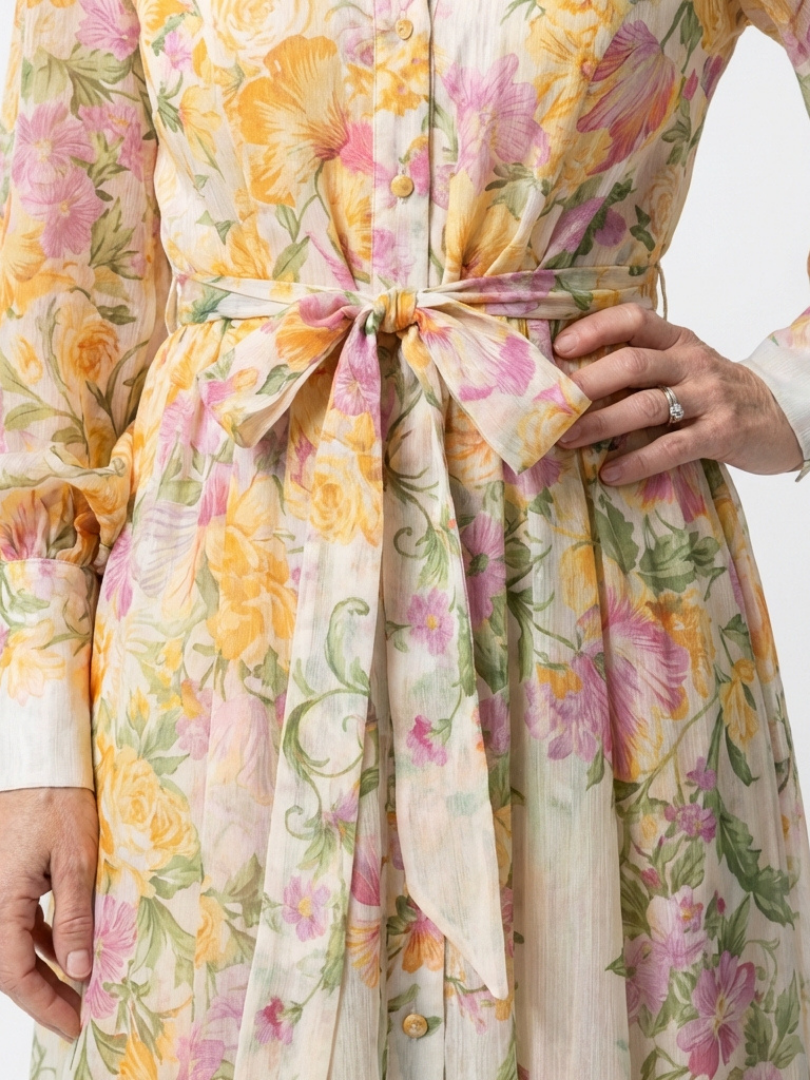 Cressida | Sheer Maxi Dress with Long Sleeves and Floral Print