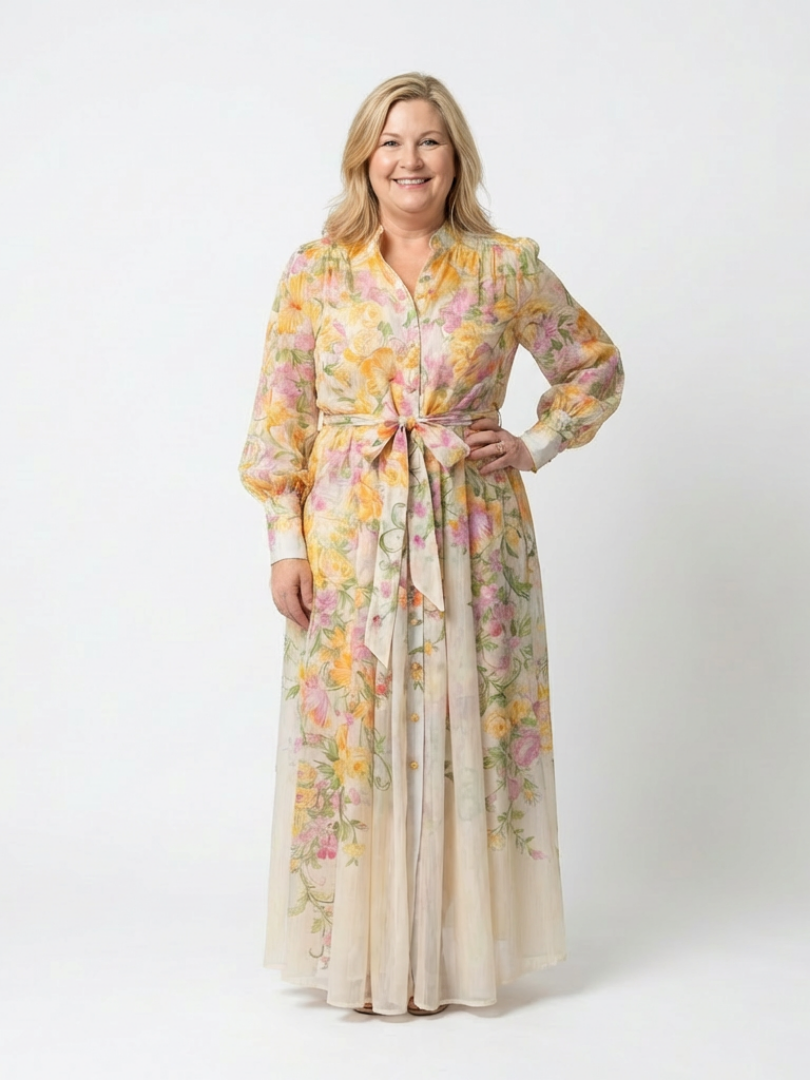 Cressida | Sheer Maxi Dress with Long Sleeves and Floral Print