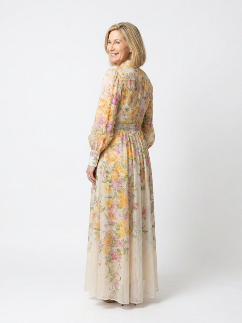 Cressida | Sheer Maxi Dress with Long Sleeves and Floral Print