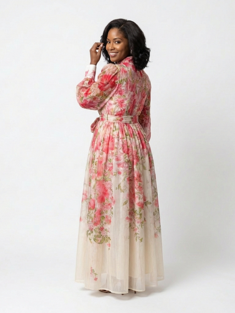 Cressida | Sheer Maxi Dress with Long Sleeves and Floral Print