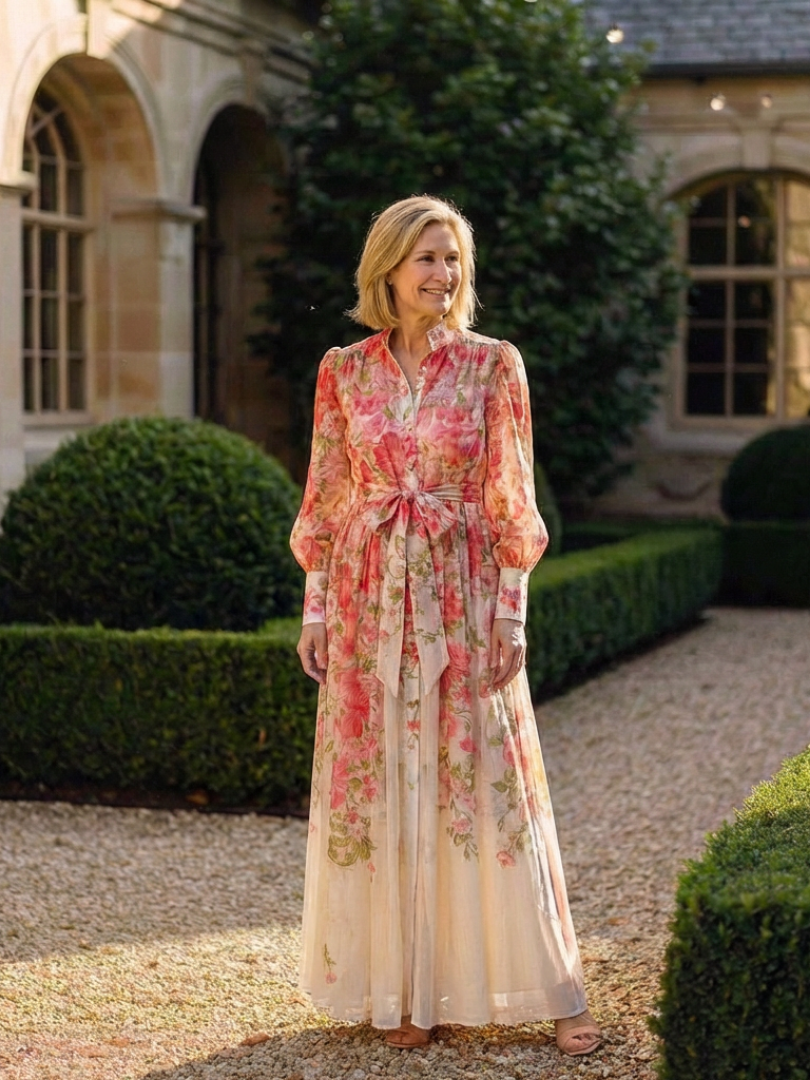 Cressida | Sheer Maxi Dress with Long Sleeves and Floral Print
