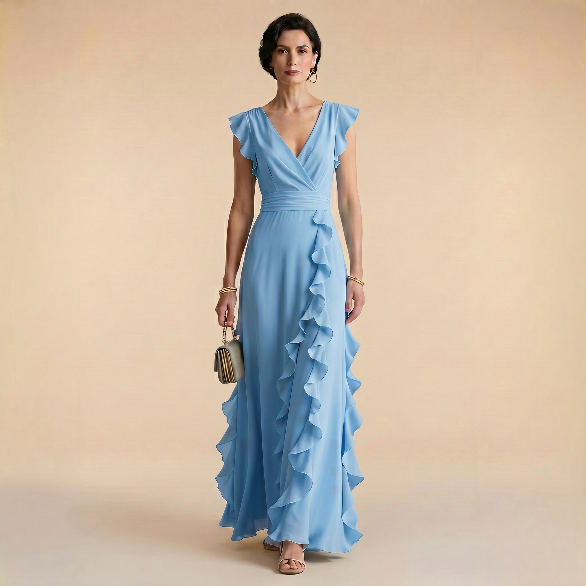 Sienna - Maxi Dress with Ruffle Detail and V-Neckline