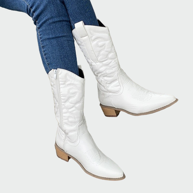 Star | Metallic Cowboy Ankle Boots in Pink with Embroidery
