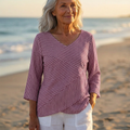 Luna - V-Neck Asymmetric Blouse | Berry Stripe