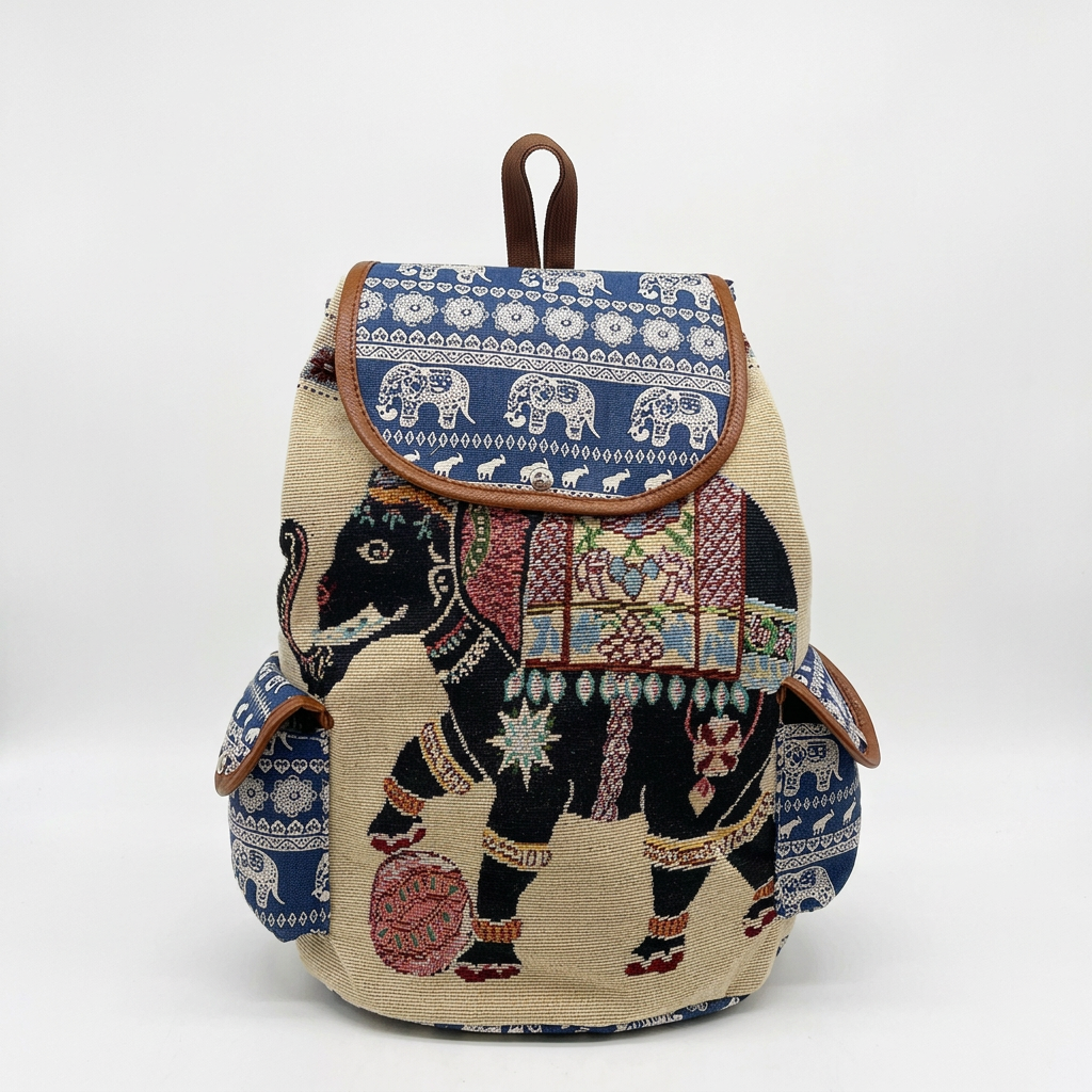 Nala - Boho Elephant Print Canvas Backpack