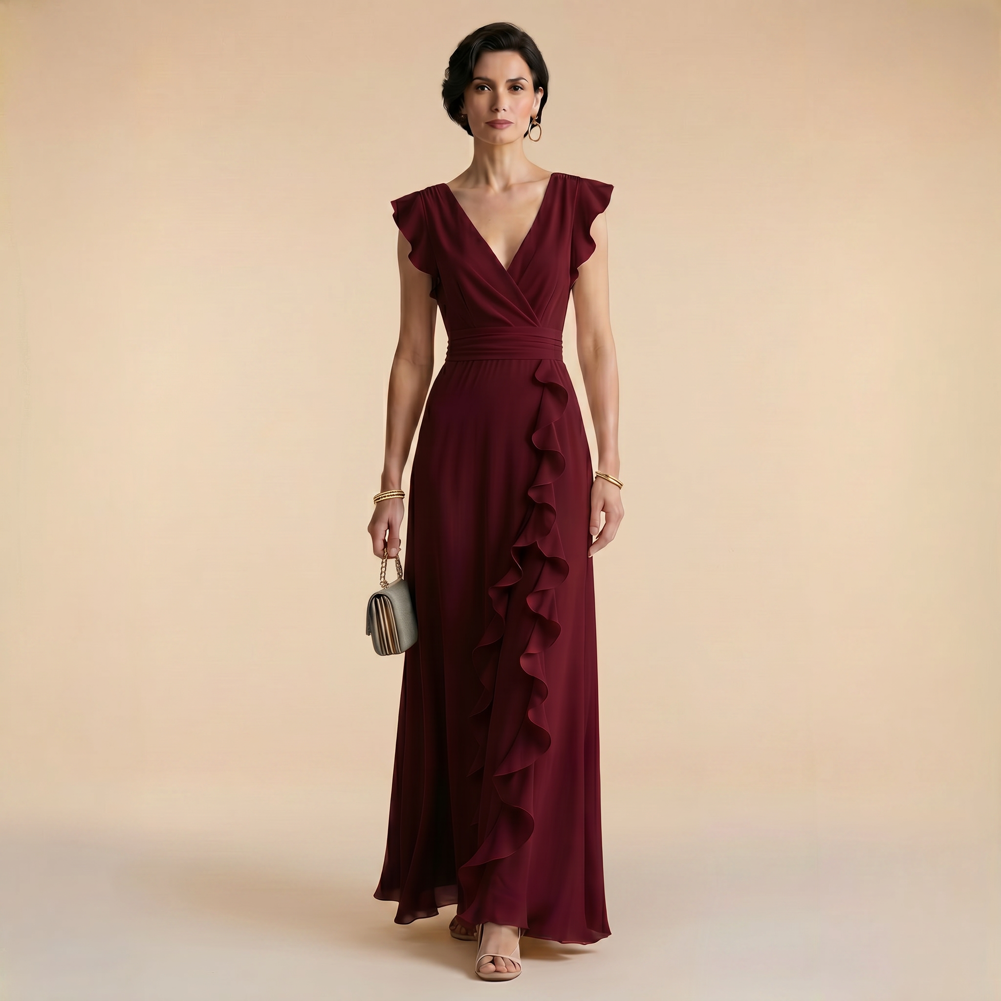 Sienna - Maxi Dress with Ruffle Detail and V-Neckline