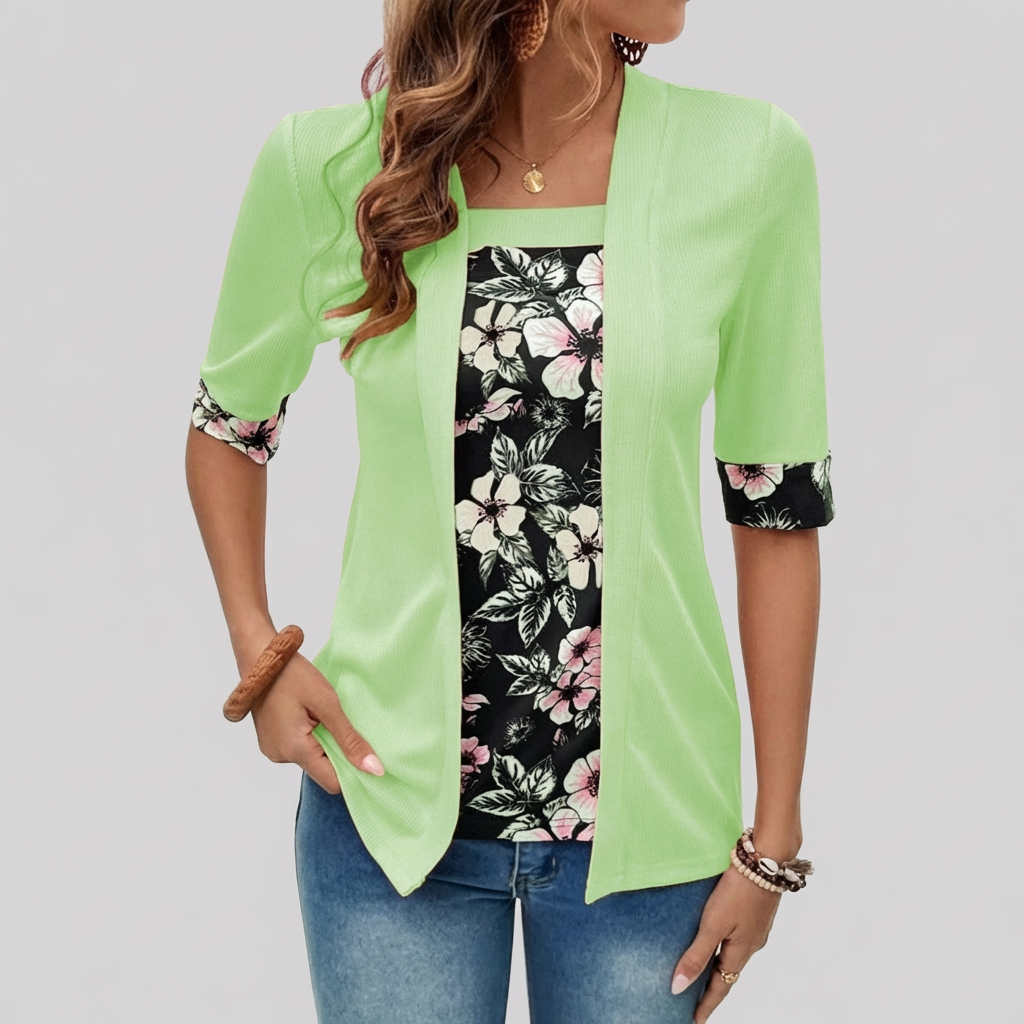Cardigan floral stratificat – Top tip blazer elegant 2 în 1