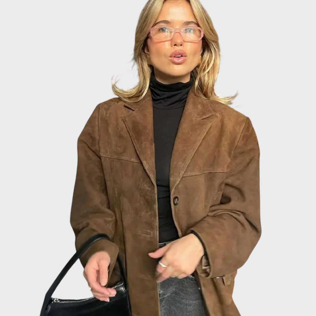 Dana | Oversized autumn suede jacket with a simple closure